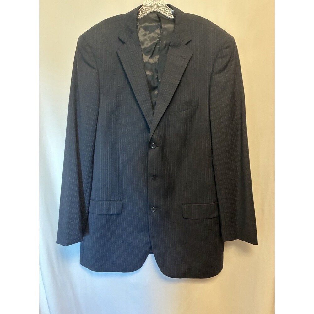 Emanuel Ungaro Wool Pinstripe Suit Jacket Black 46XL 38W 3-Button Notch